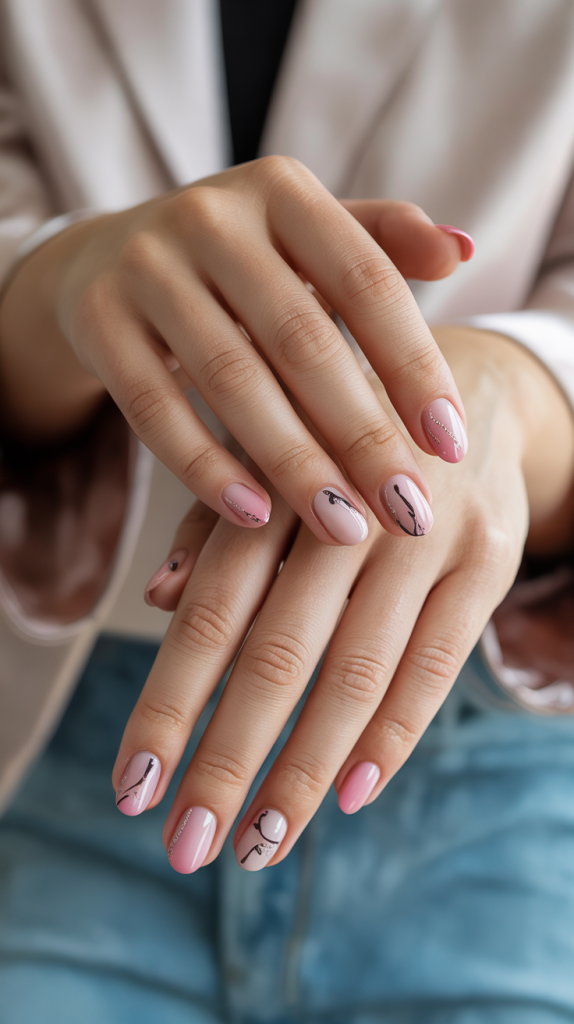 Artistic Short Pink Nails