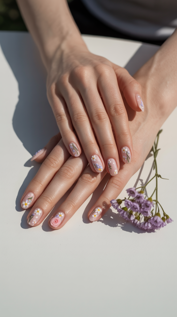 Blooming Beauties: Floral Art on Short Nails