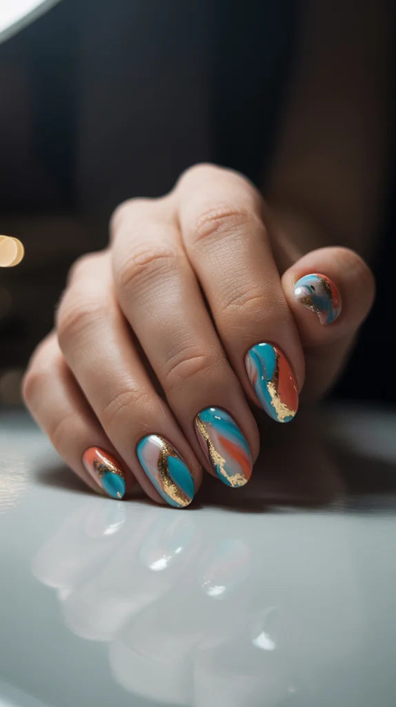 Bright Marbled Nails