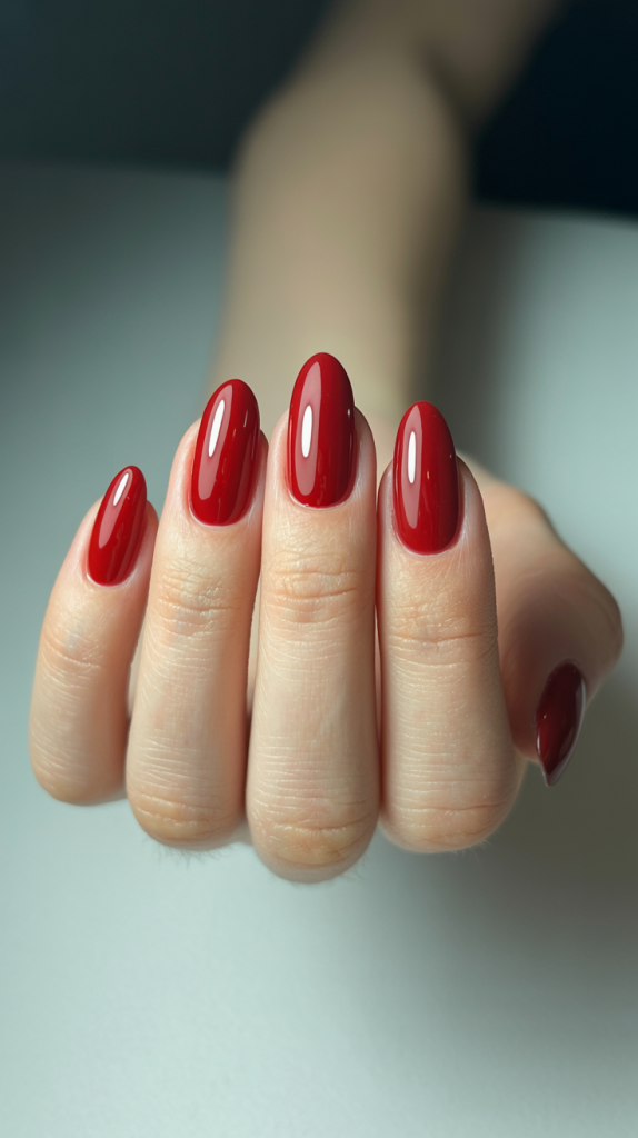 Bright Red Almond Nails