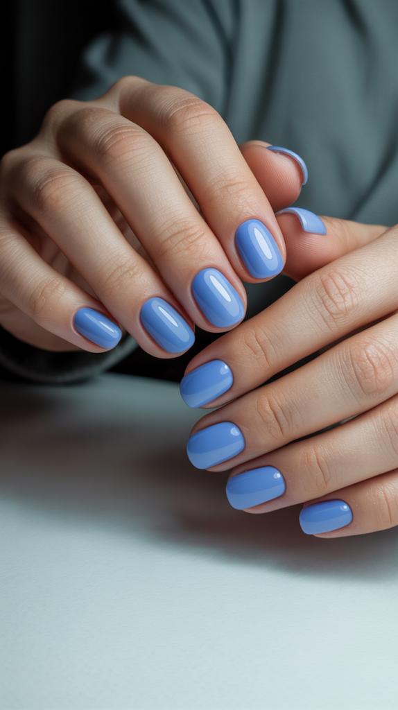 Calm and Cool – Simple Blue Gel Nails