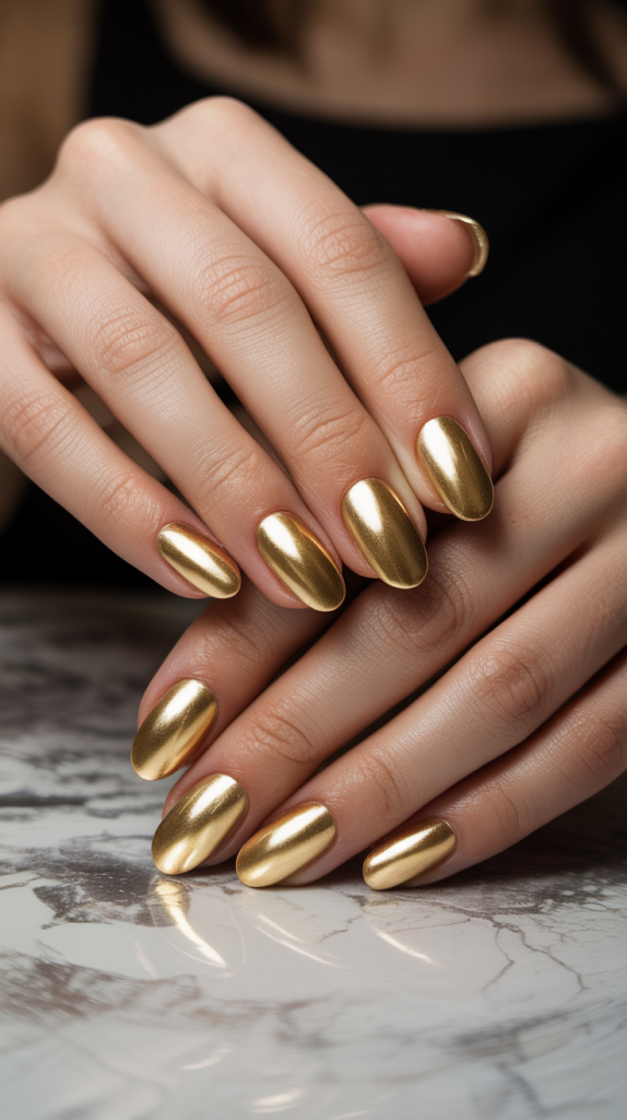 Classy Gold Nails Oval