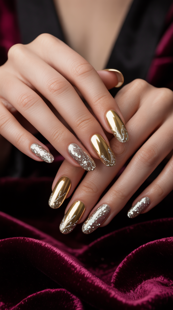 Classy Gold Nails with Glitter