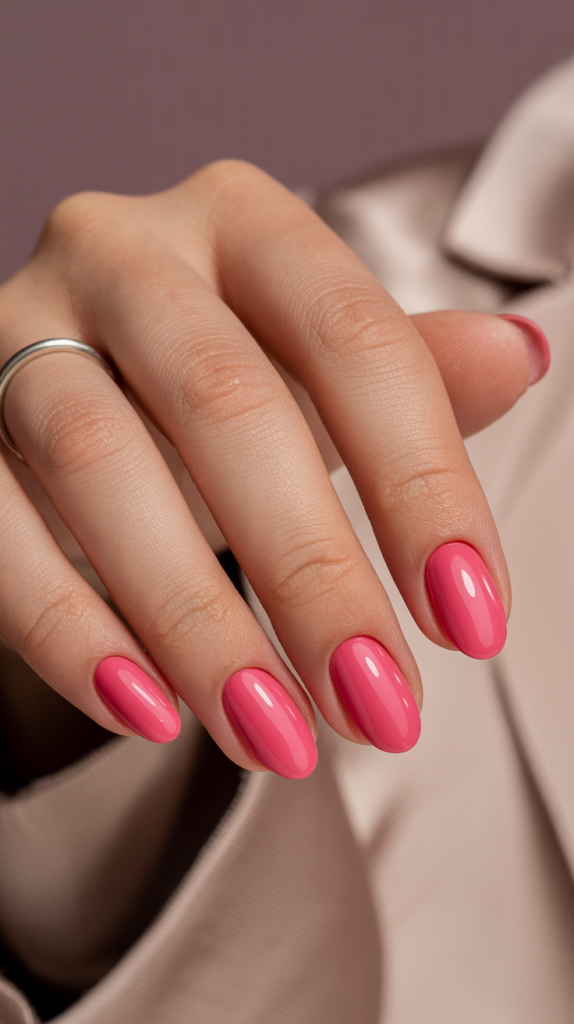 Crayon Pink Oval Nails