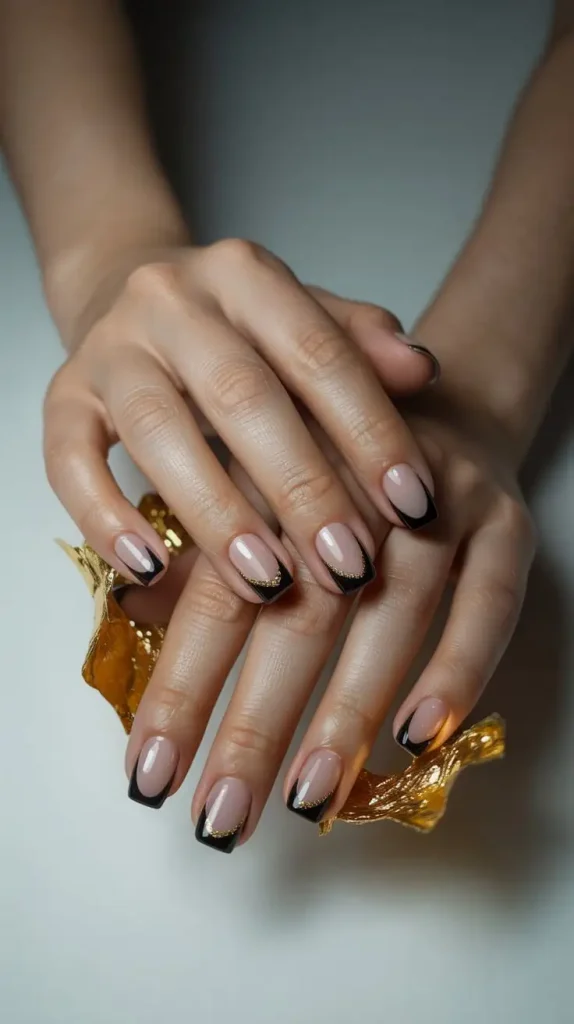Cute Bow-Adorned Black French Tips