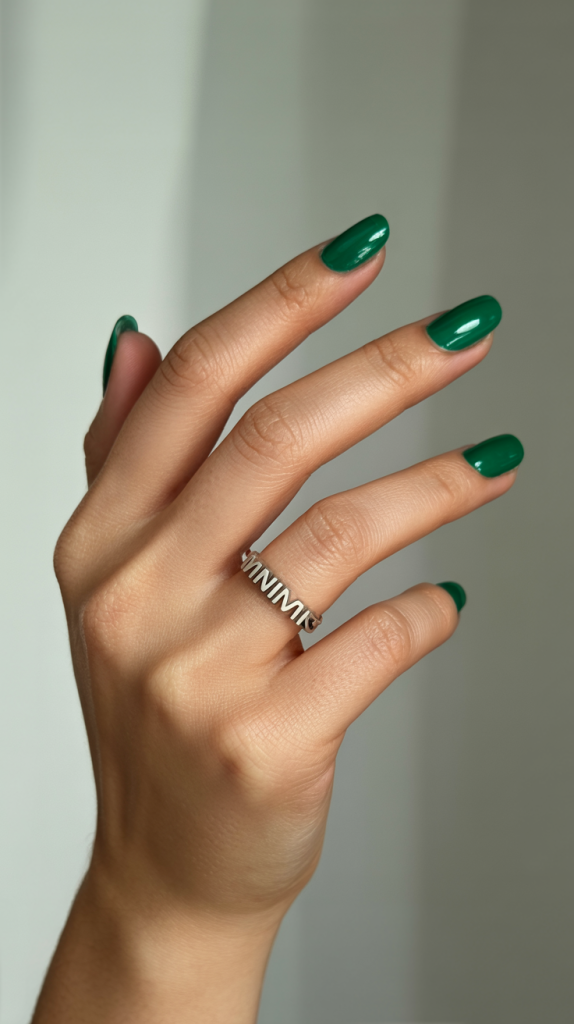 Dark Green Sparkly Nails