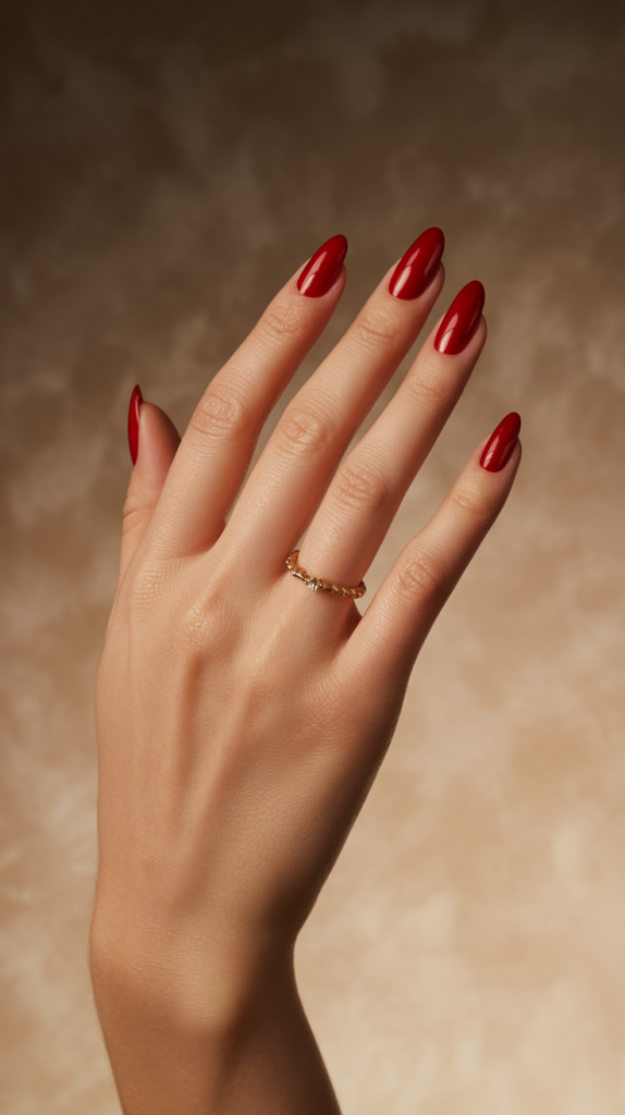 Deep Red Almond Nails