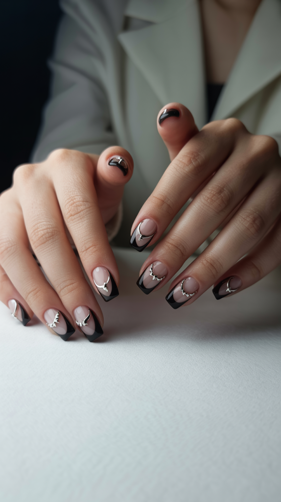 Eye-Catching Nail Charms on Black Tips