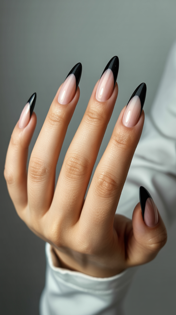 Gemstone-Studded Black French Tips