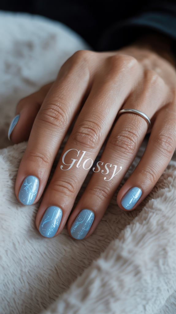 Glossy Icy Blue Nails