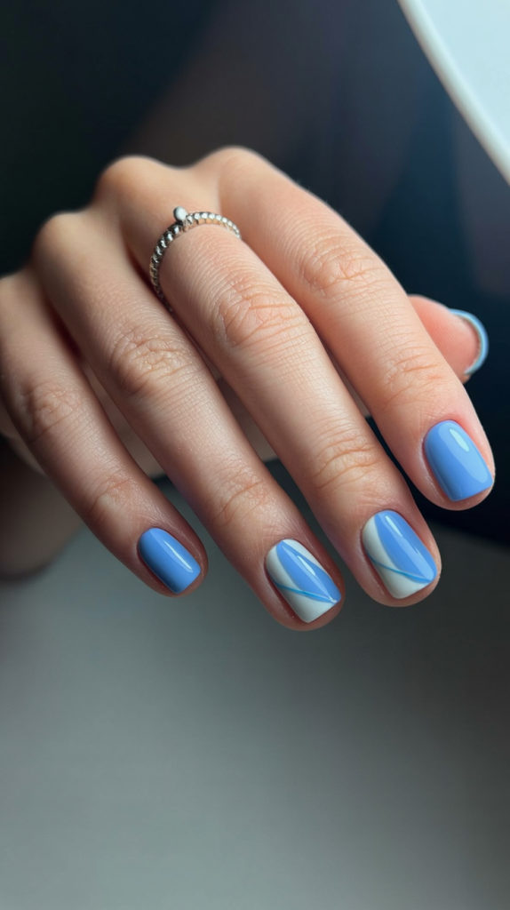 Glossy Light Blue Nails
