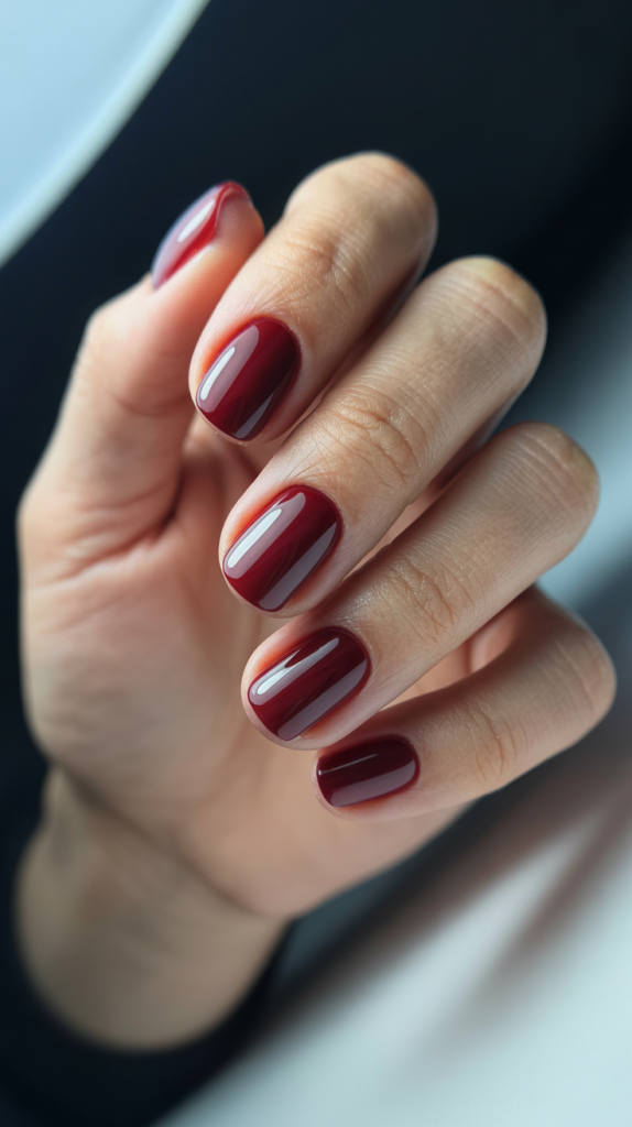 Glossy Red Oval Nails