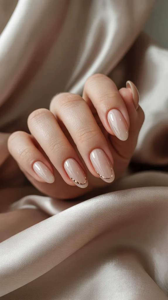 Golden Accents Nude Almond Nails with Gold