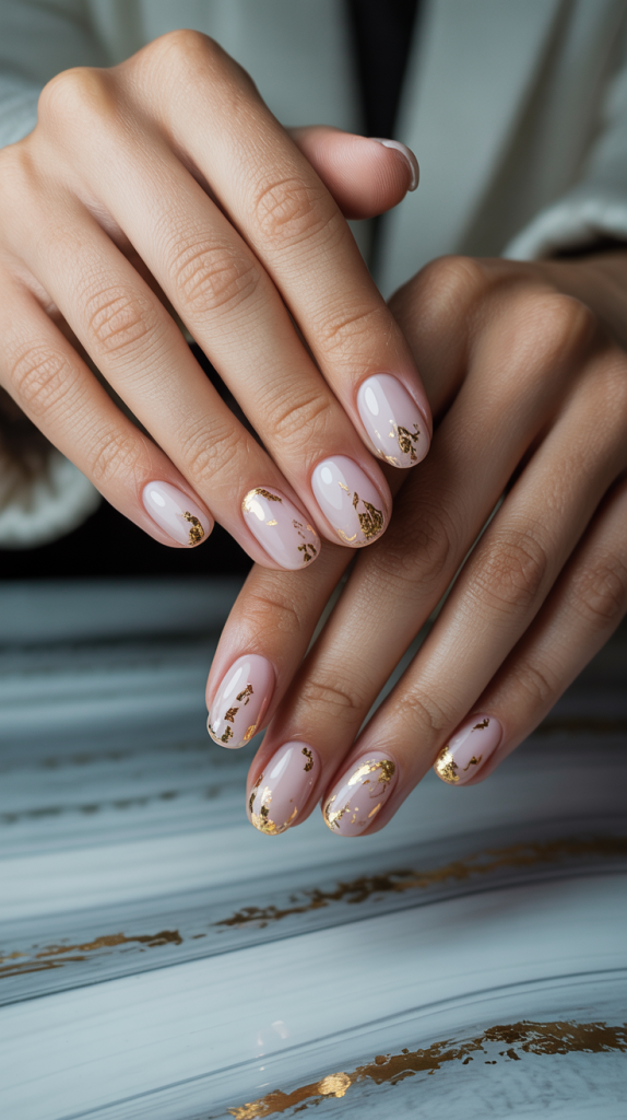 Luxe Detail – Simple Gel Nails with Gold Flakes
