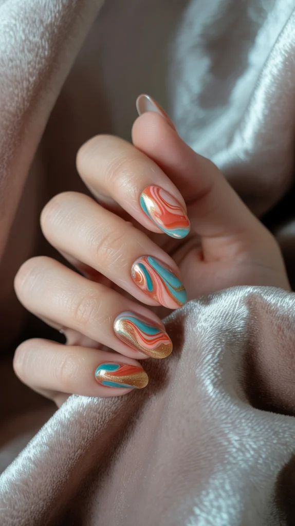 Metallic Magenta and Gold Nails