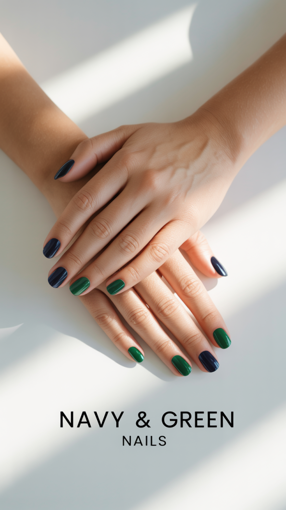 Navy & Green Nails