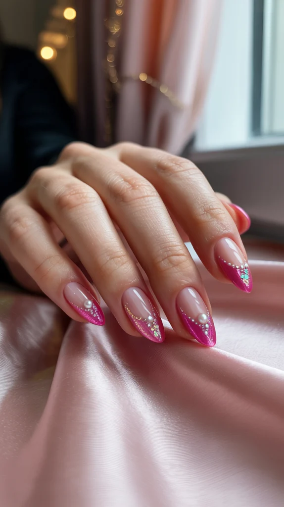Pink Rhinestone French Manicure