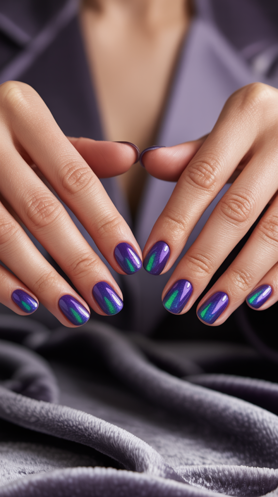 Purple Nails with Blue Green – Cosmic Glow