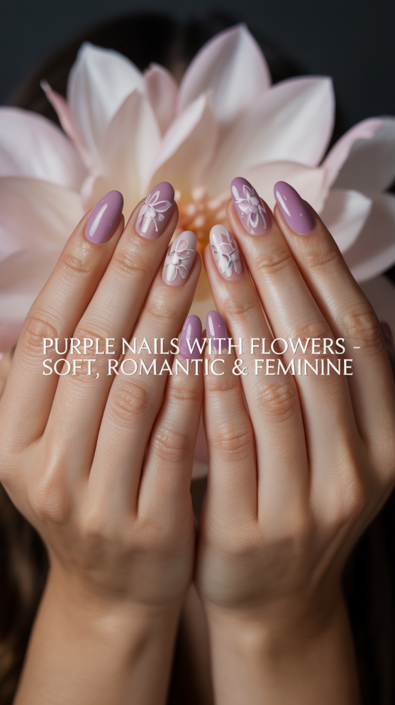Purple Nails with Flowers – Soft, Romantic & Feminine