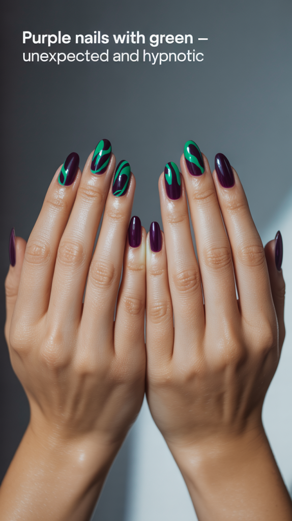 Purple Nails with Green – Unexpected and Hypnotic