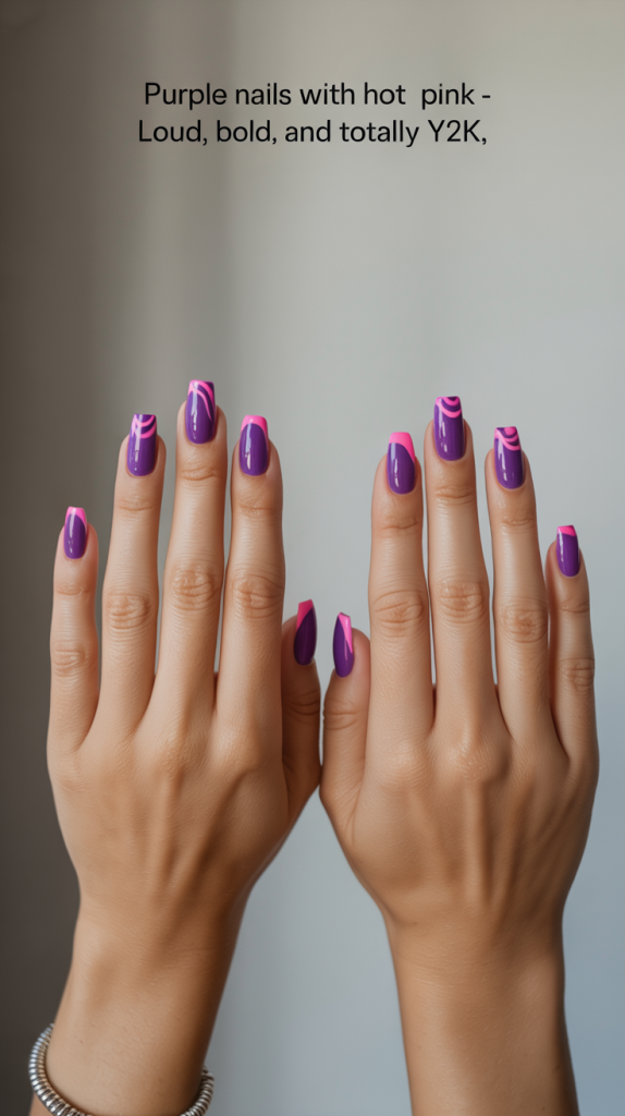 Purple Nails with Hot Pink – Loud, Bold, and Totally Y2K