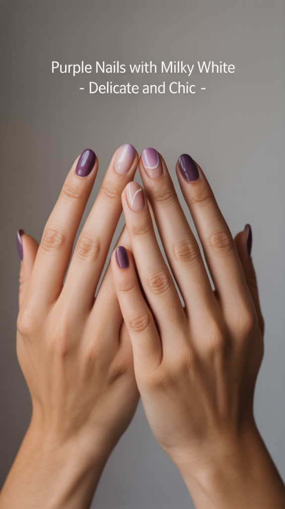 Purple Nails with Milky White – Delicate and Chic