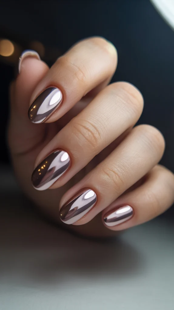 Shine On Nude Almond Chrome Nails