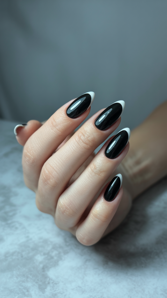 Short and Stylish Black French Tips