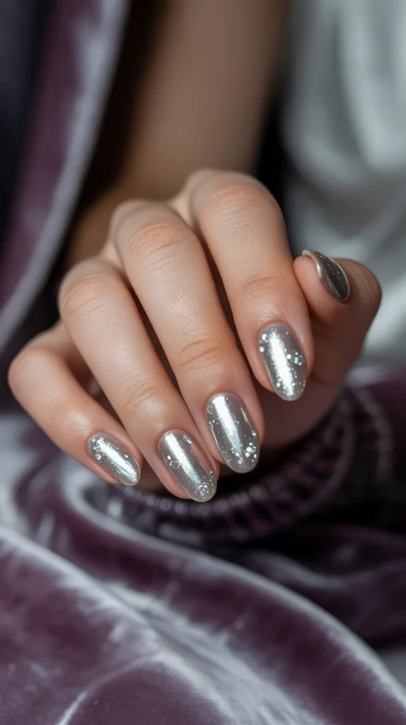 Silver Chrome French Tip Nails