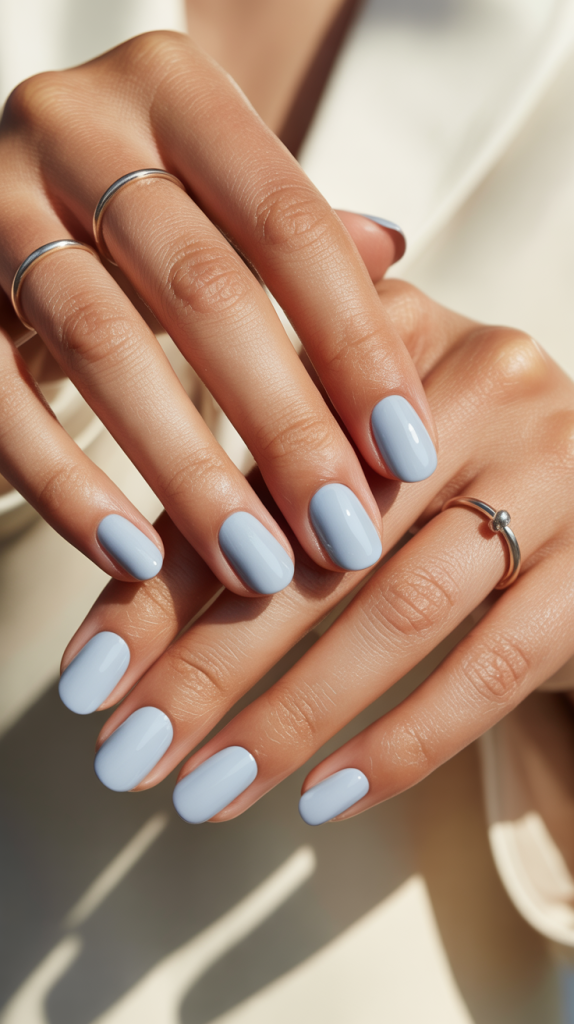 Soft Shimmer Blue Nails