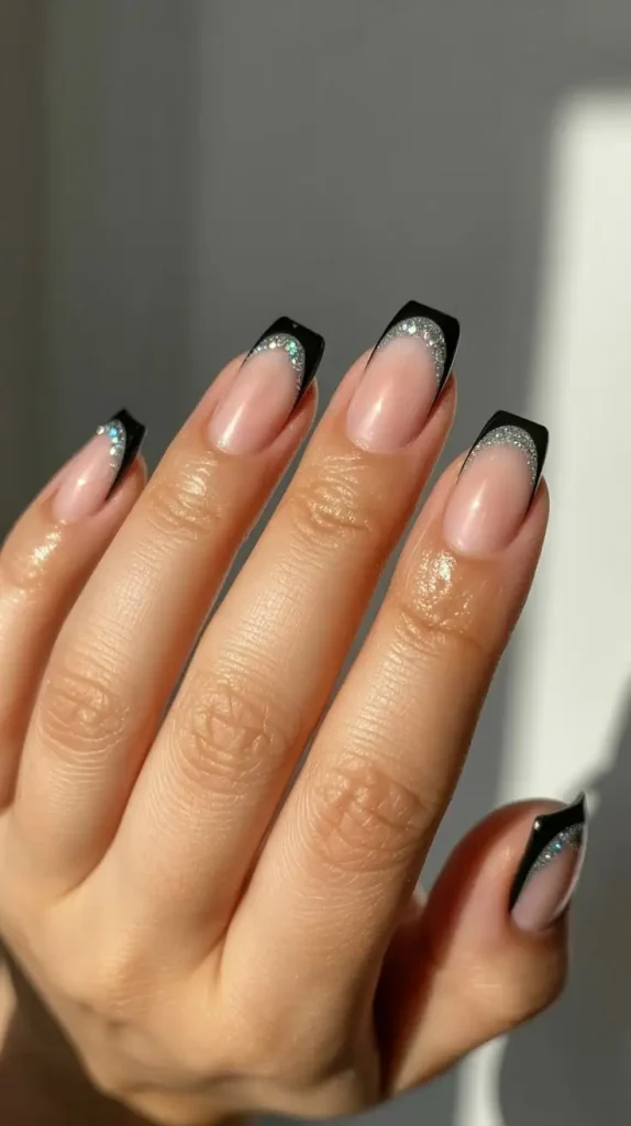Sparkly Glitter-Infused Black Tips
