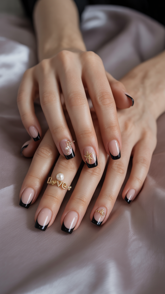 Starry Night Black French Tips