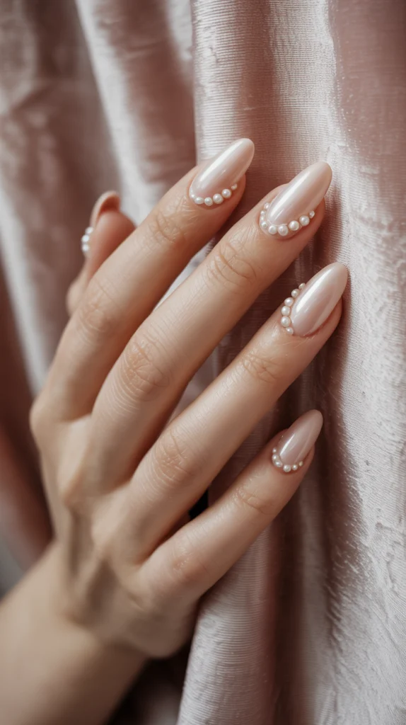 Timeless Elegance Nude Almond Nails with Pearls