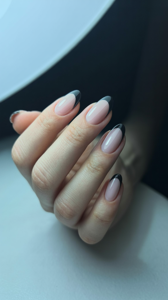 Trendy Coffin-Shaped Black French Tips