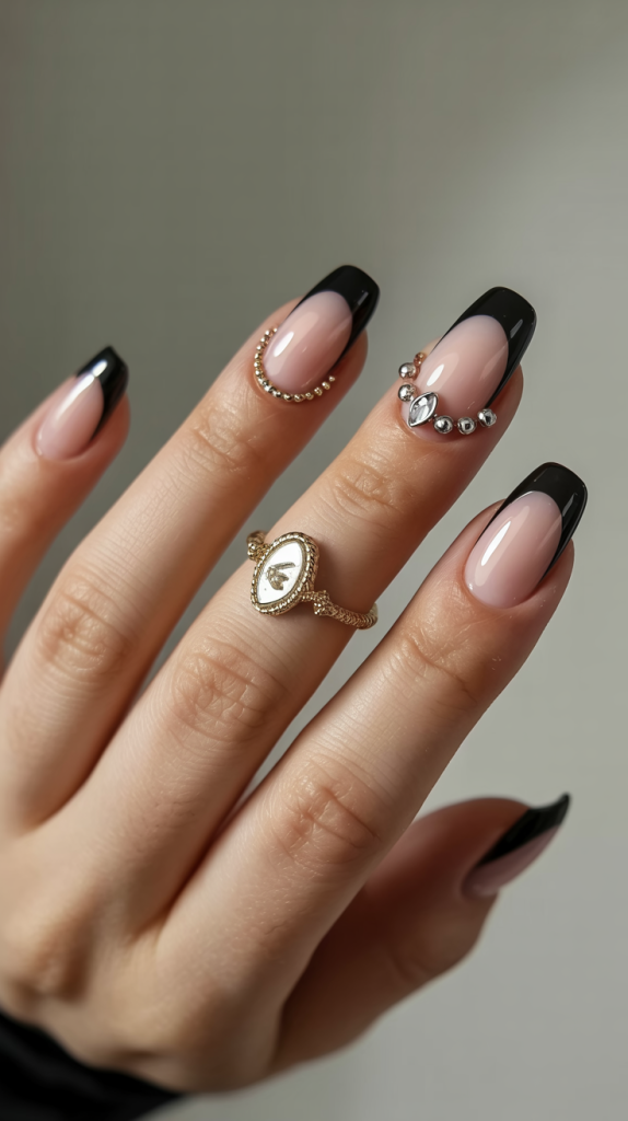 Ultra-Modern Chrome and Black French Tips