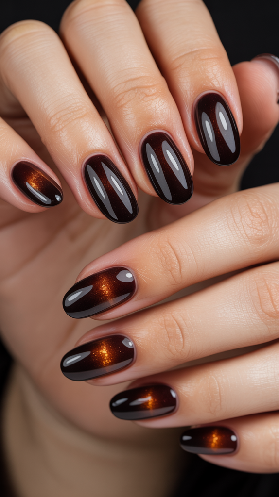 Velvet Brown Cat Eye Nails