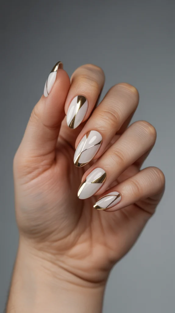 White & Gold Geometric Manicure