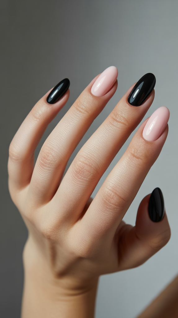 Black and Pink Nails