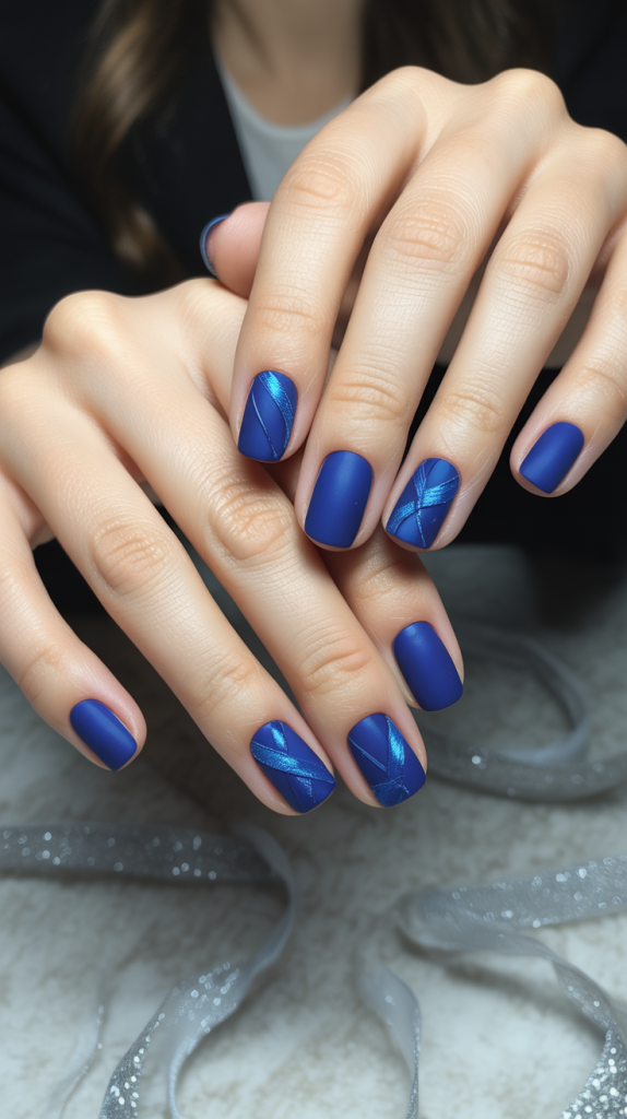 Blue Velvet Ribbon Nails