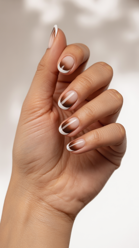 Brown Gradient French Mani With Half-Moons