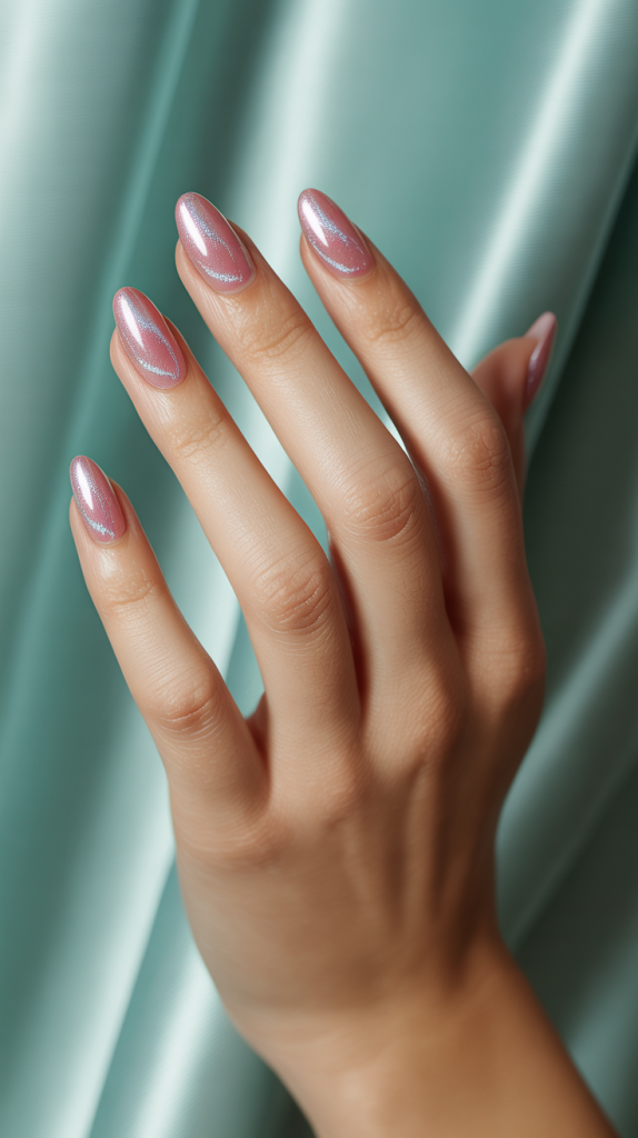 Cat Eye Pink Nails That Dazzle Like the Ocean