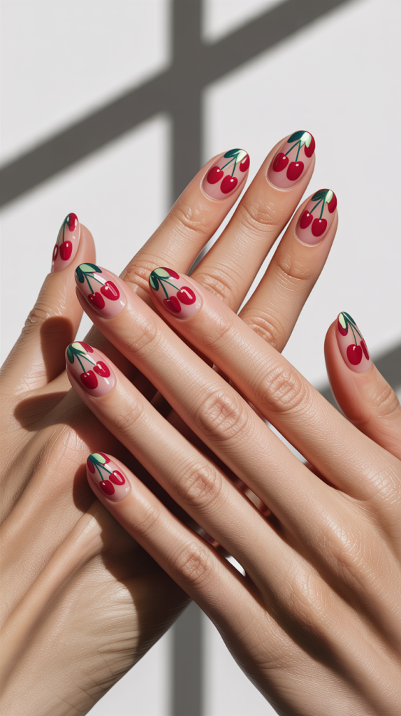 Cherry Nails With Chrome