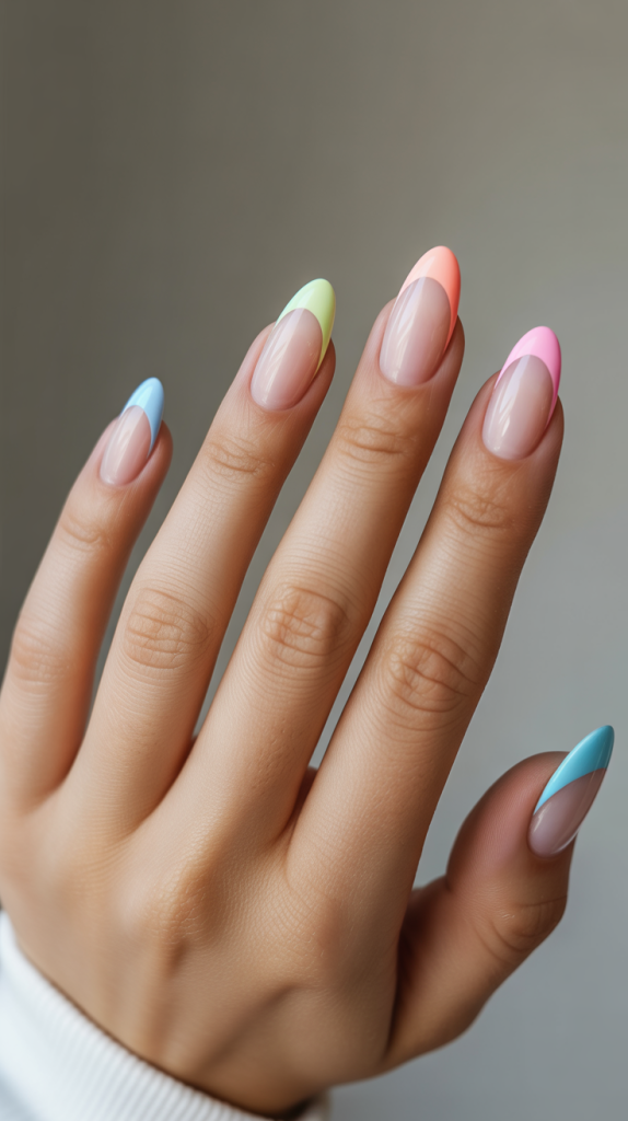 Colorful French Tip Nails Almond – Soft & Trendy