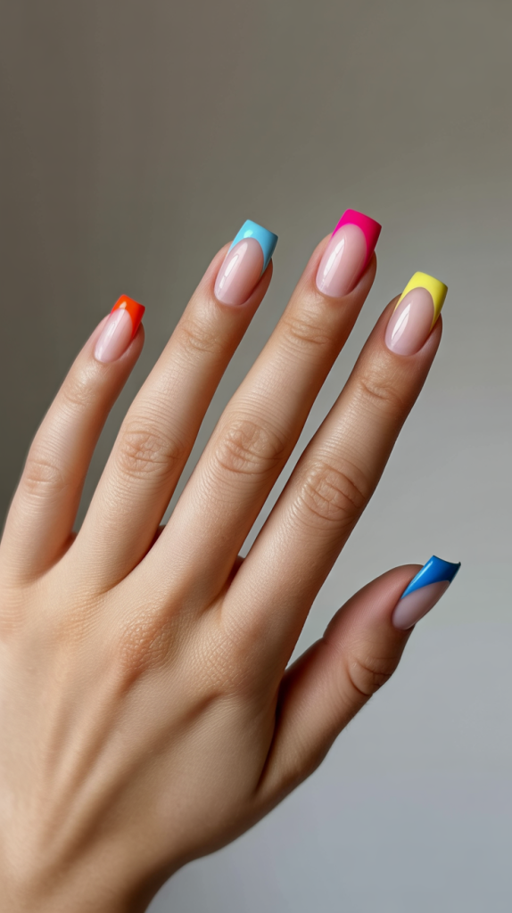 Colorful French Tip Nails Chrome – Shiny & Futuristic