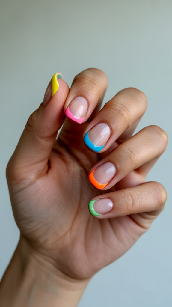 Colorful French Tip Nails Coffin – Statement-Making Style