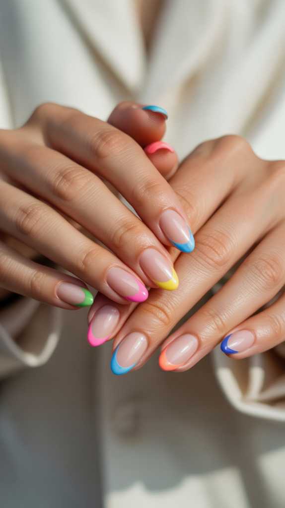 Colorful French Tip Nails Oval – Soft & Balanced