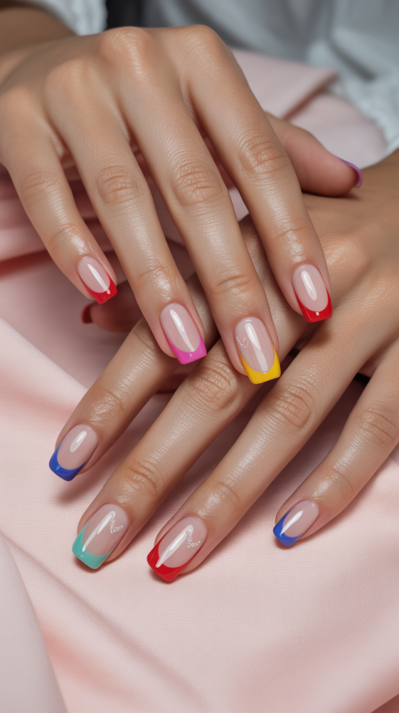 Colorful French Tip Nails with Glitter – Sparkle in Every Shade