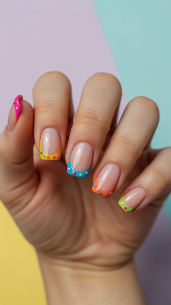 Colorful French Tip Nails with Lines – Abstract & Artsy