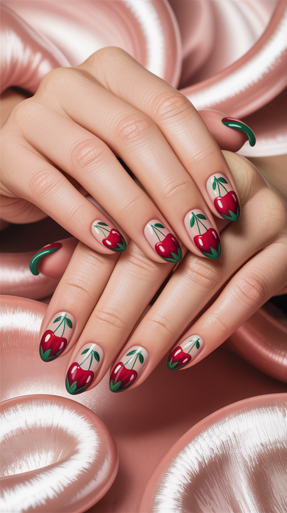 Detailed Cherry Nails