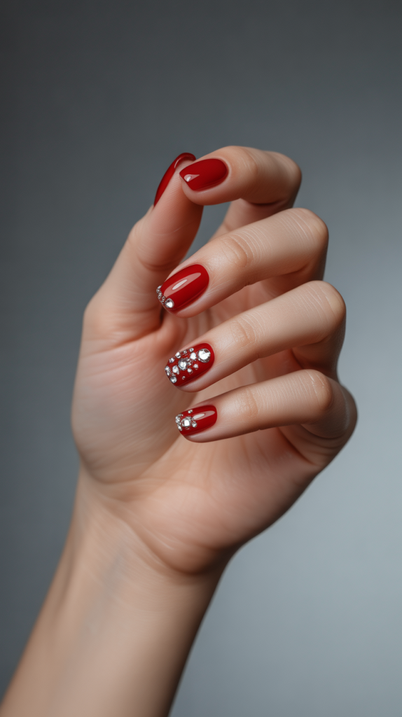 Glam Up Red Gel Nails with Gems